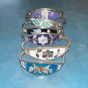 Artisan Silver and Blue Mosaic Bracelet Set, not real, size varies